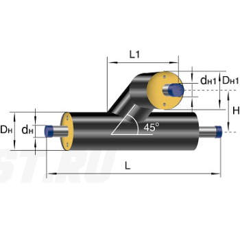 Тройниковое ответвление Ст 108 45 1-ППУ-ПЭ в ППУ изоляции